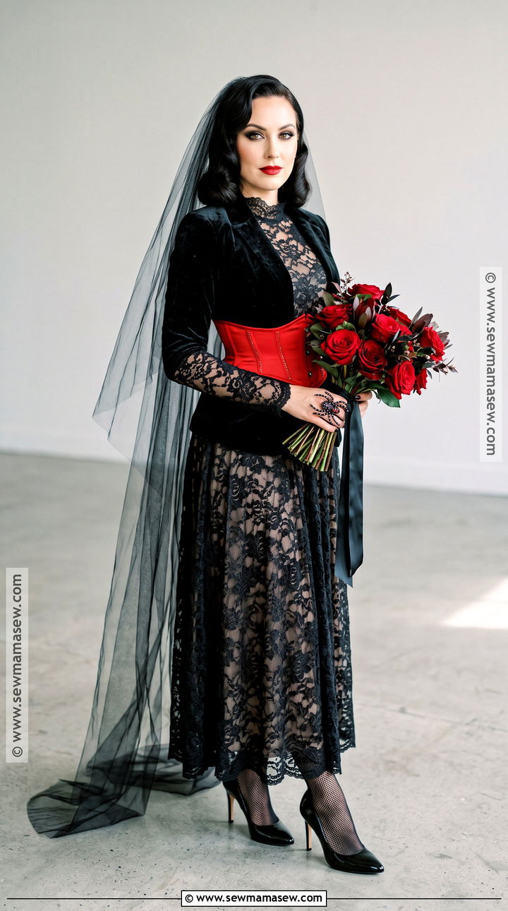 Black Widow Bride Costume With Red Roses - 35 bride costume ideas