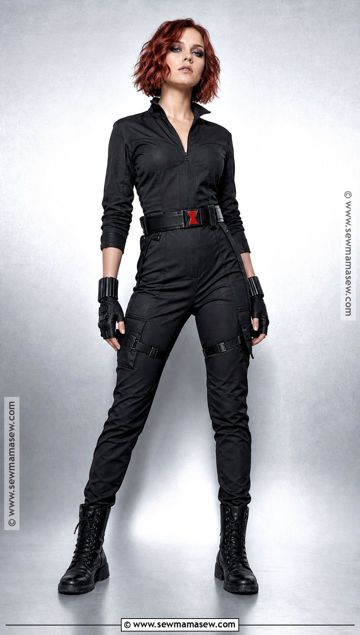Black Widow Costume With Black Utility Suit - 30 Superwomen Costume Ideas