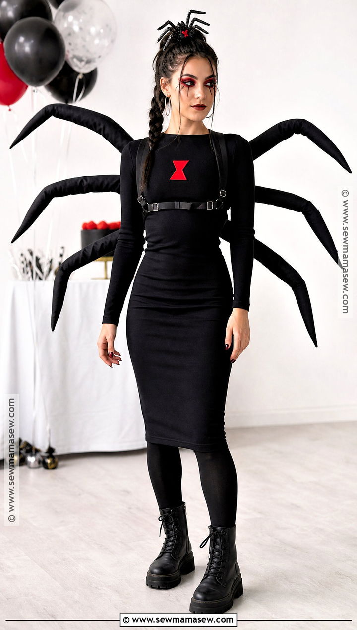 Black Widow Spider Costume With Extra Arms - 40 black dress halloween costume ideas