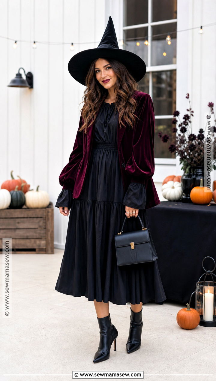 Black Witch Halloween Outfit With Midi Dress - 35 Halloween Outfits for Women