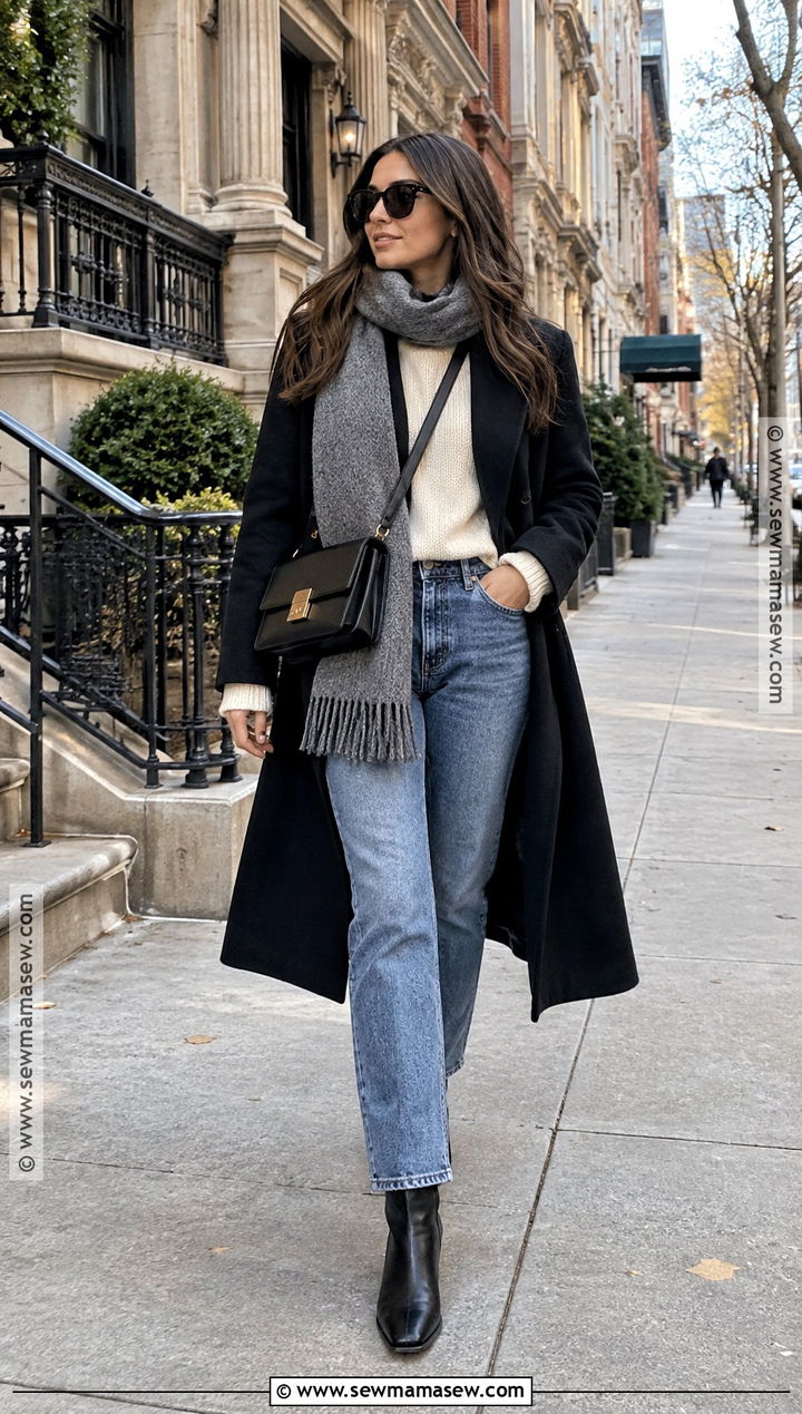 Black Wool Coat And Jeans New York Outfit - 15 November Outfits For New York