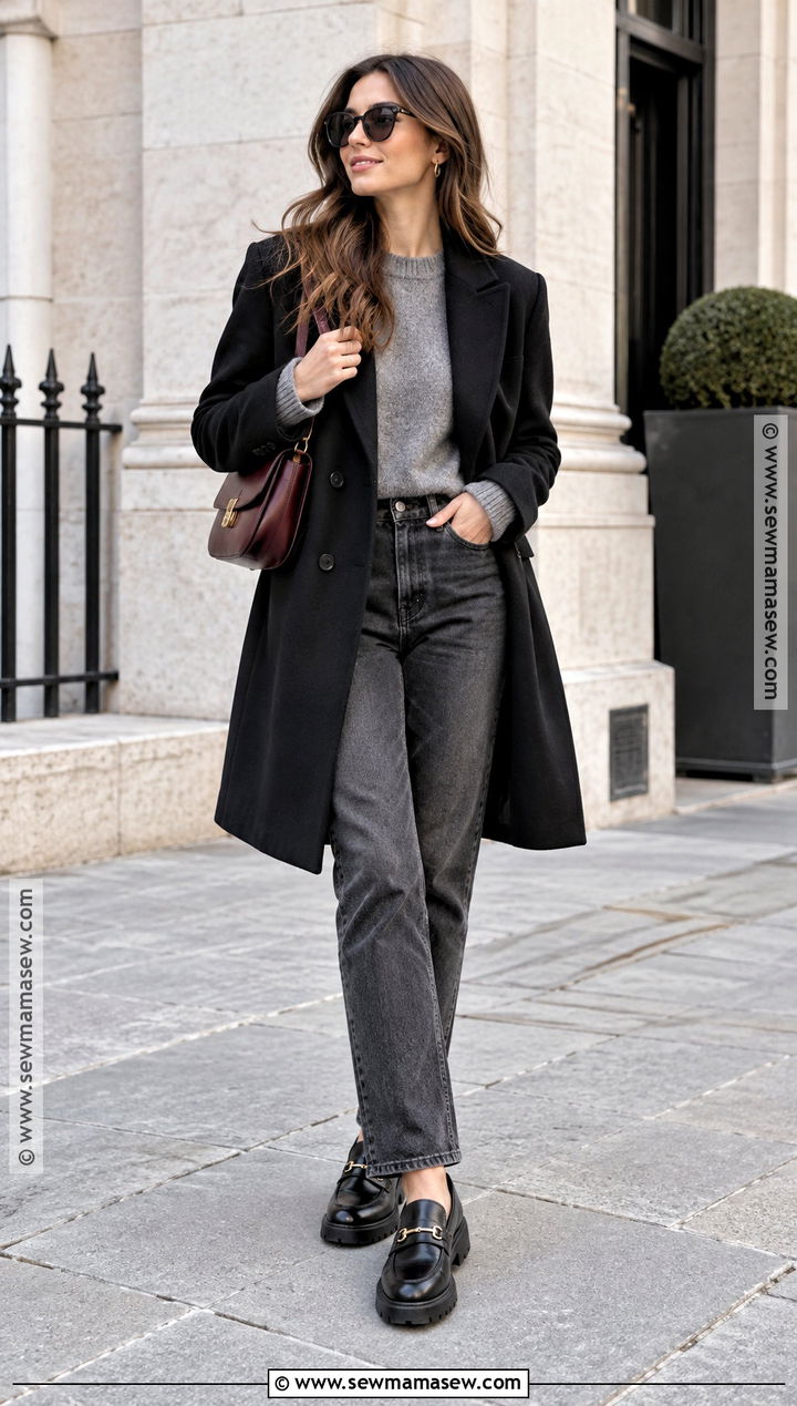 Black Wool Coat With Gray Knitwear - 25 autumn coats