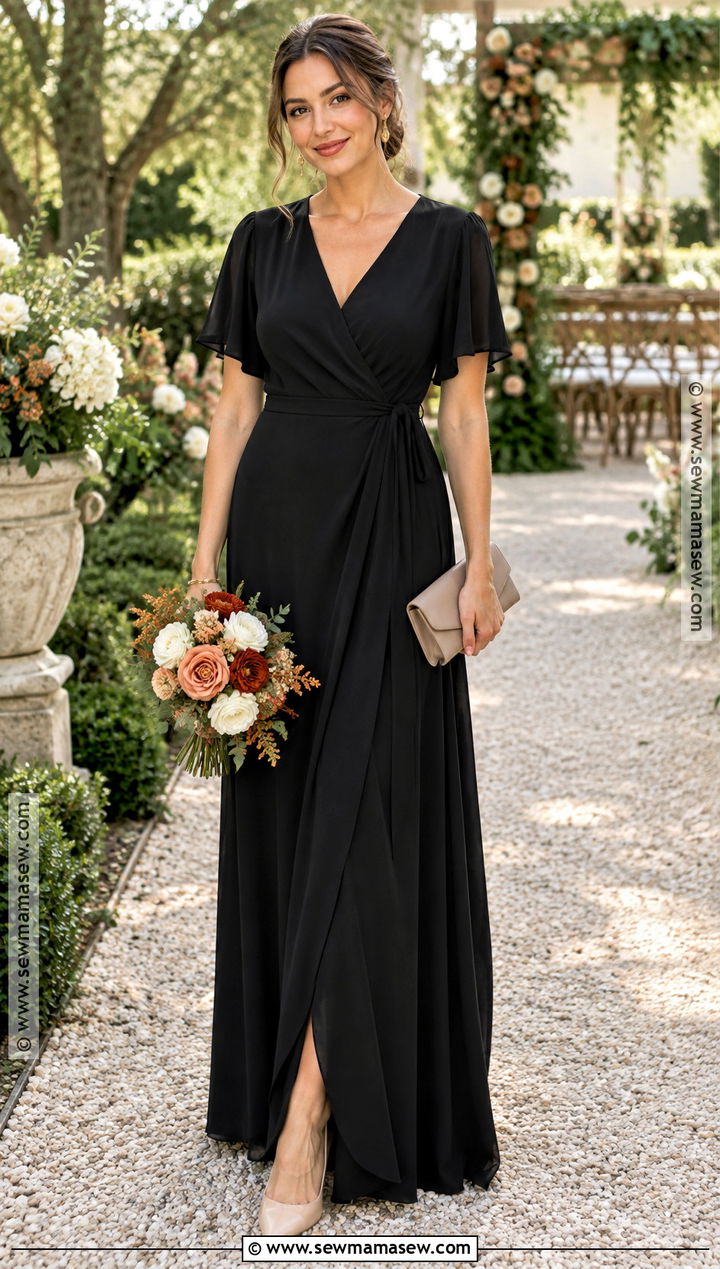 Black Wrap Bridesmaid Dress With Nude Pumps - 15 black fall bridesmaid dresses