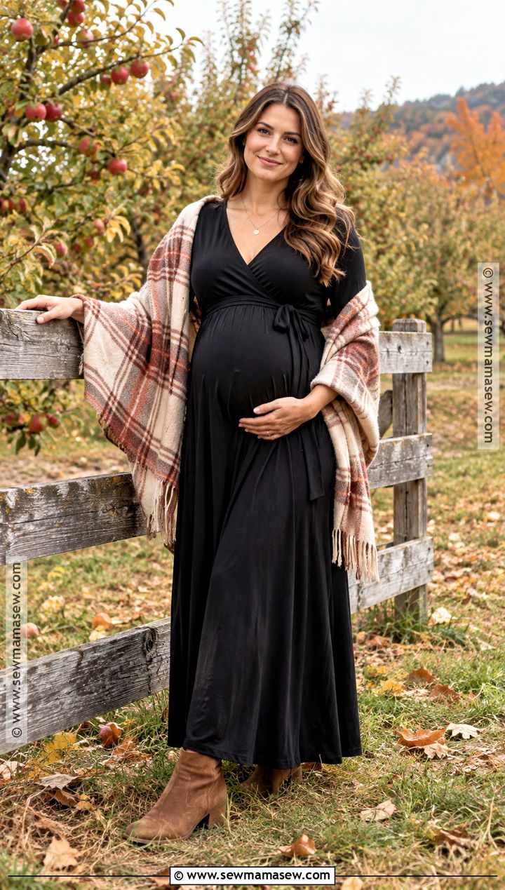 Black Wrap Maternity Maxi Dress - 15 Fall Maternity Shoot Black Dress Ideas