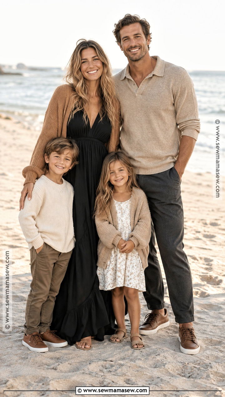 Black and Beige Fall Beach Family Outfit - 15 fall beach outfits for family pictures