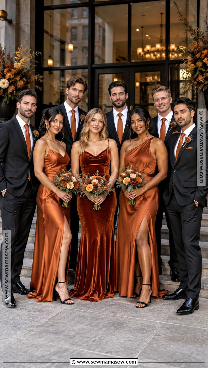 Black and Burnt Orange Fall Wedding Party Attire - 15 fall wedding party attire color palettes ideas