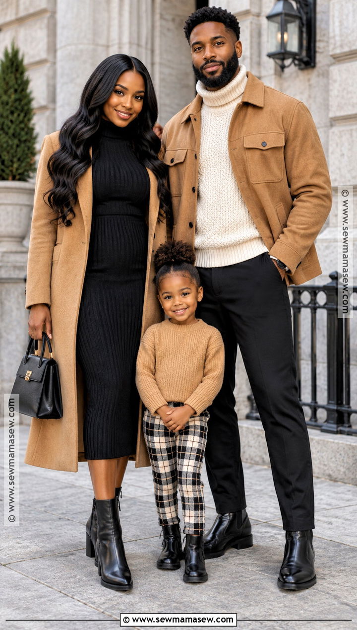 Black and Camel Family of 3 Fall Photo Outfit - 20 family of 3 fall photo outfits