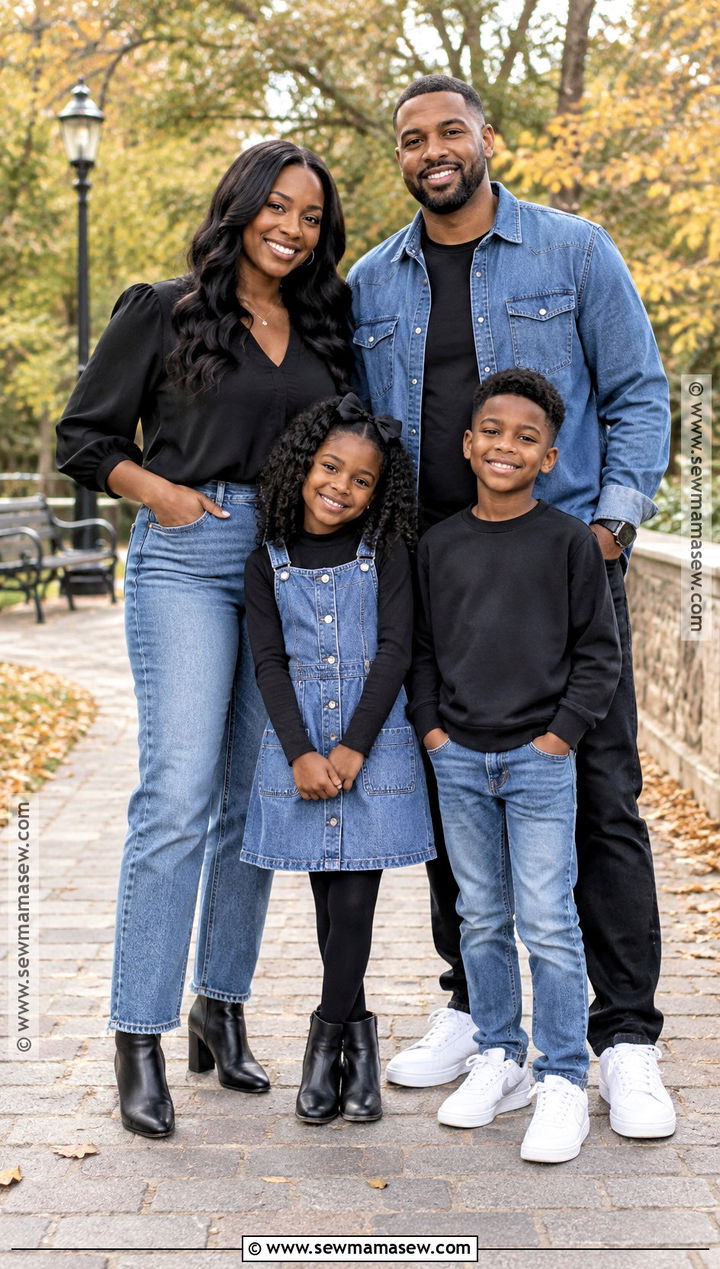 Black and Denim Fall Family Picture Outfit - 20 fall family pictures outfits black