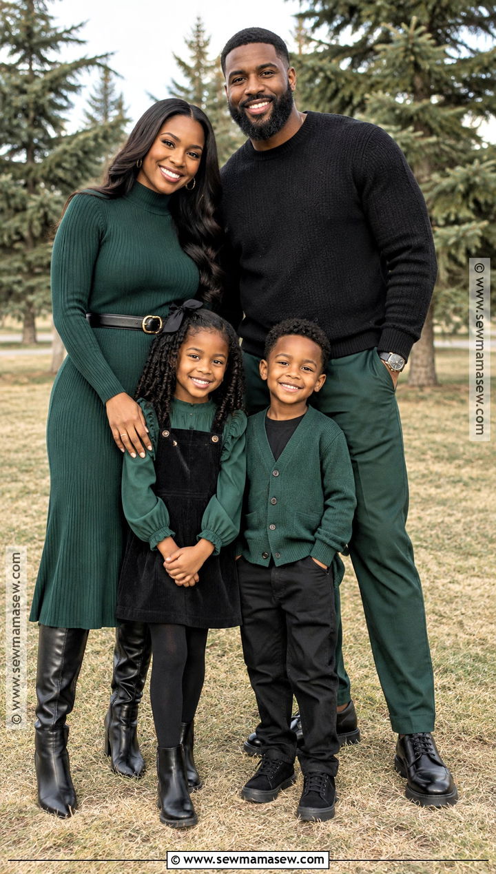 Black and Forest Green Fall Family Picture Outfit - 20 fall family pictures outfits black