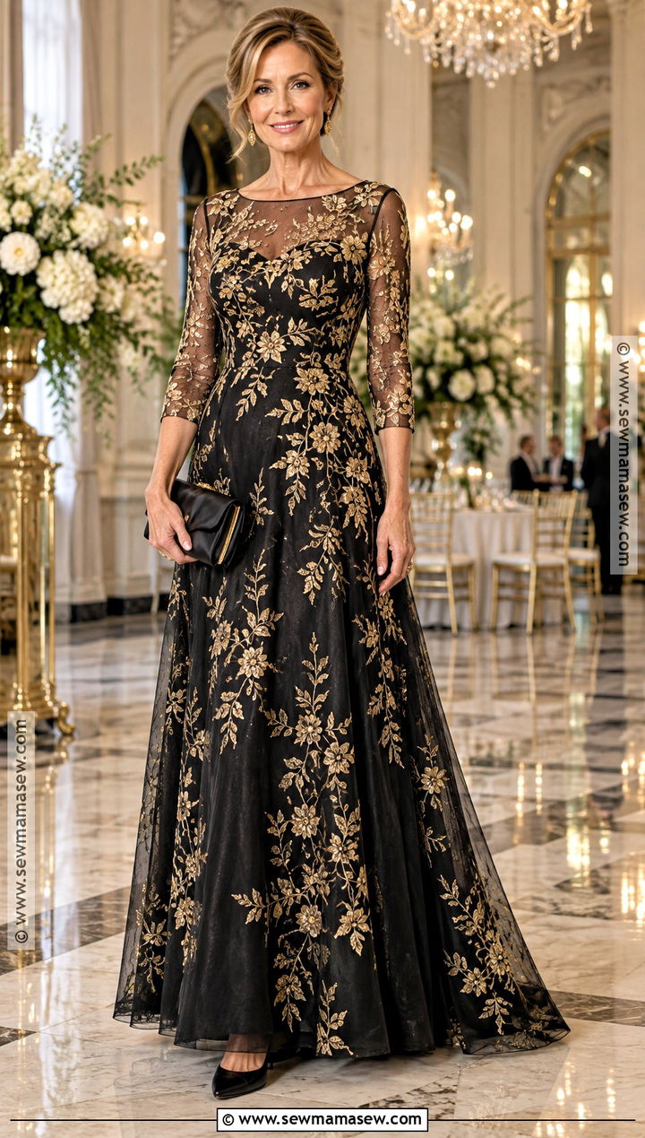 Black and Gold Embroidered Mother of the Groom Gown - 15 fall mother of the groom dresses