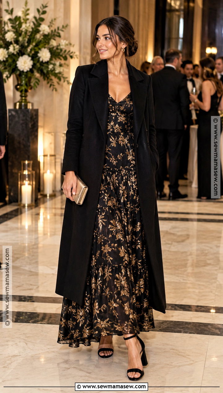 Black and Gold Printed Wedding Guest Dress - 20 wedding dresses guest fall