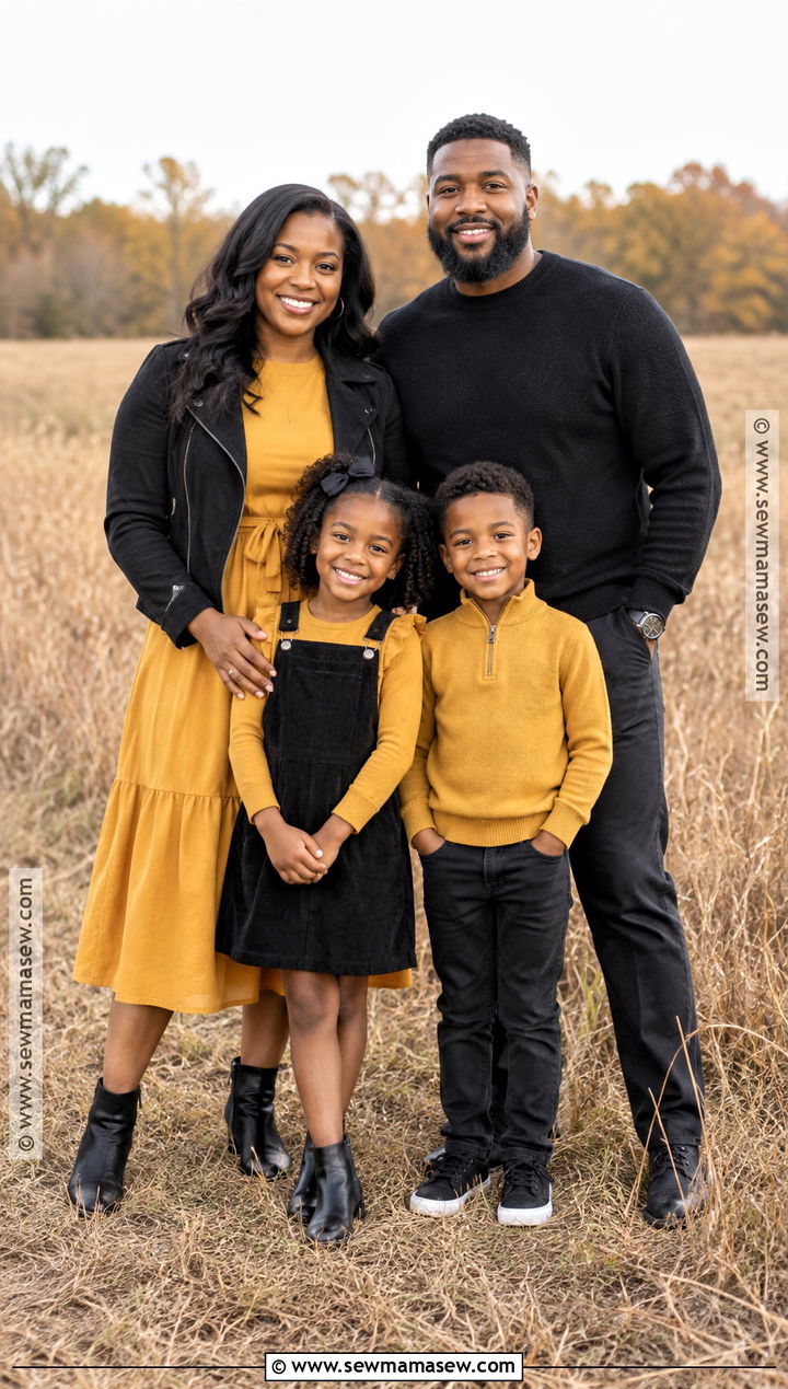Black and Mustard Fall Family Picture Outfit - 20 fall family pictures outfits black