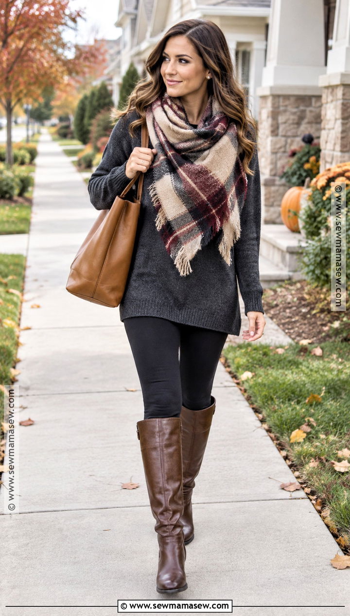 Blanket Scarf And Leggings Outfit - 25 2026 fall fashion ideas