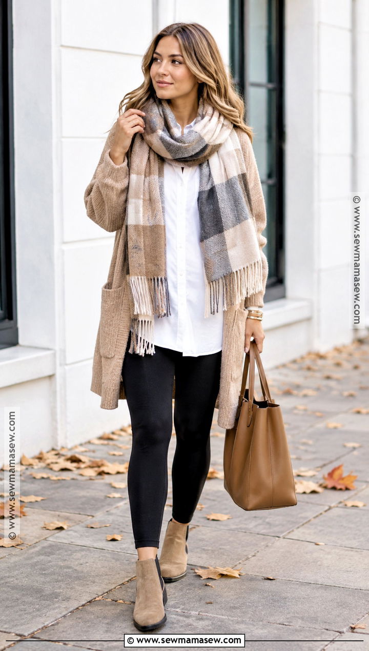Blanket Scarf With Leggings And Ankle Boots - 25 fall scarf outfit ideas