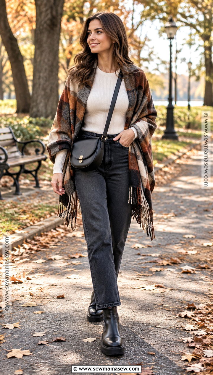 Blanket Wrap With Jeans And Chunky Boots - 15 2026 fall fashion trends