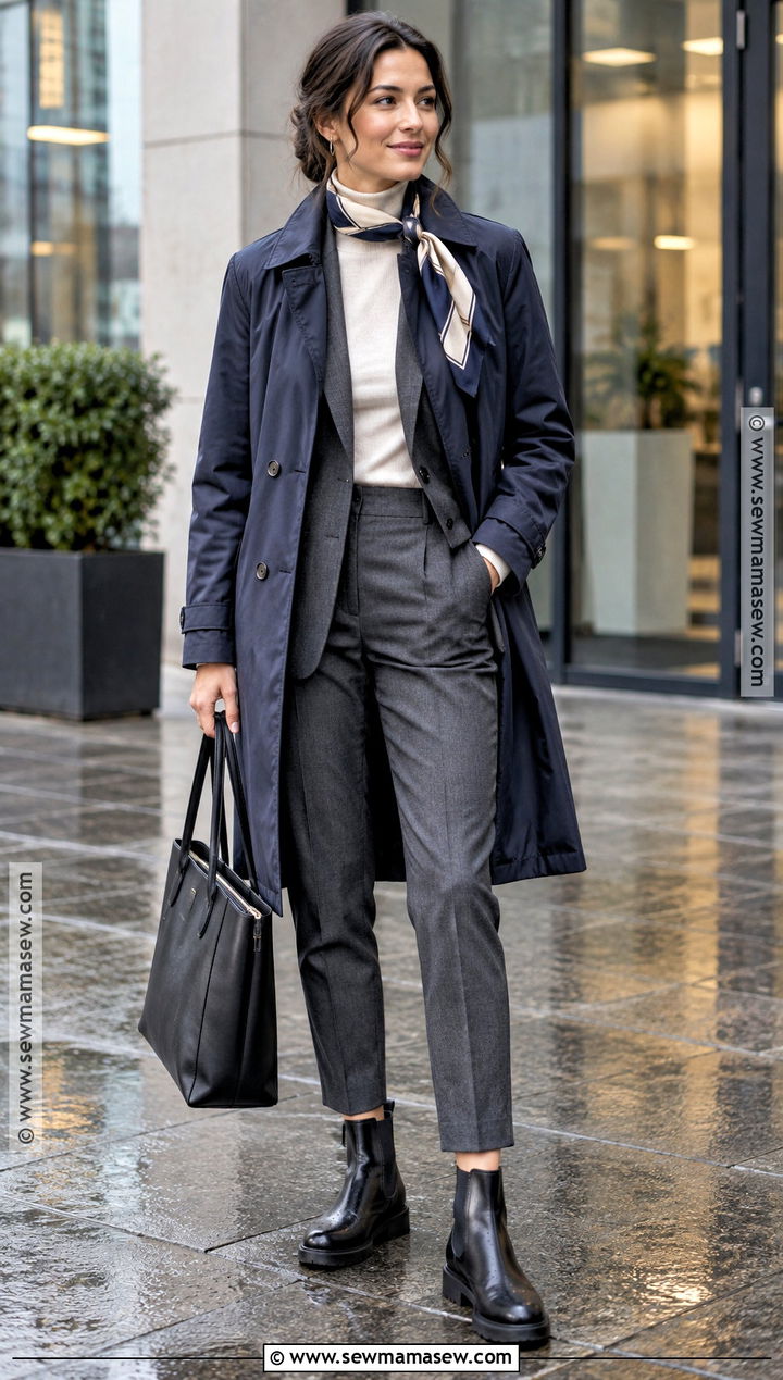 Blazer And Ankle Pants Rainy Work Outfit - 20 rainy day autumn outfit ideas