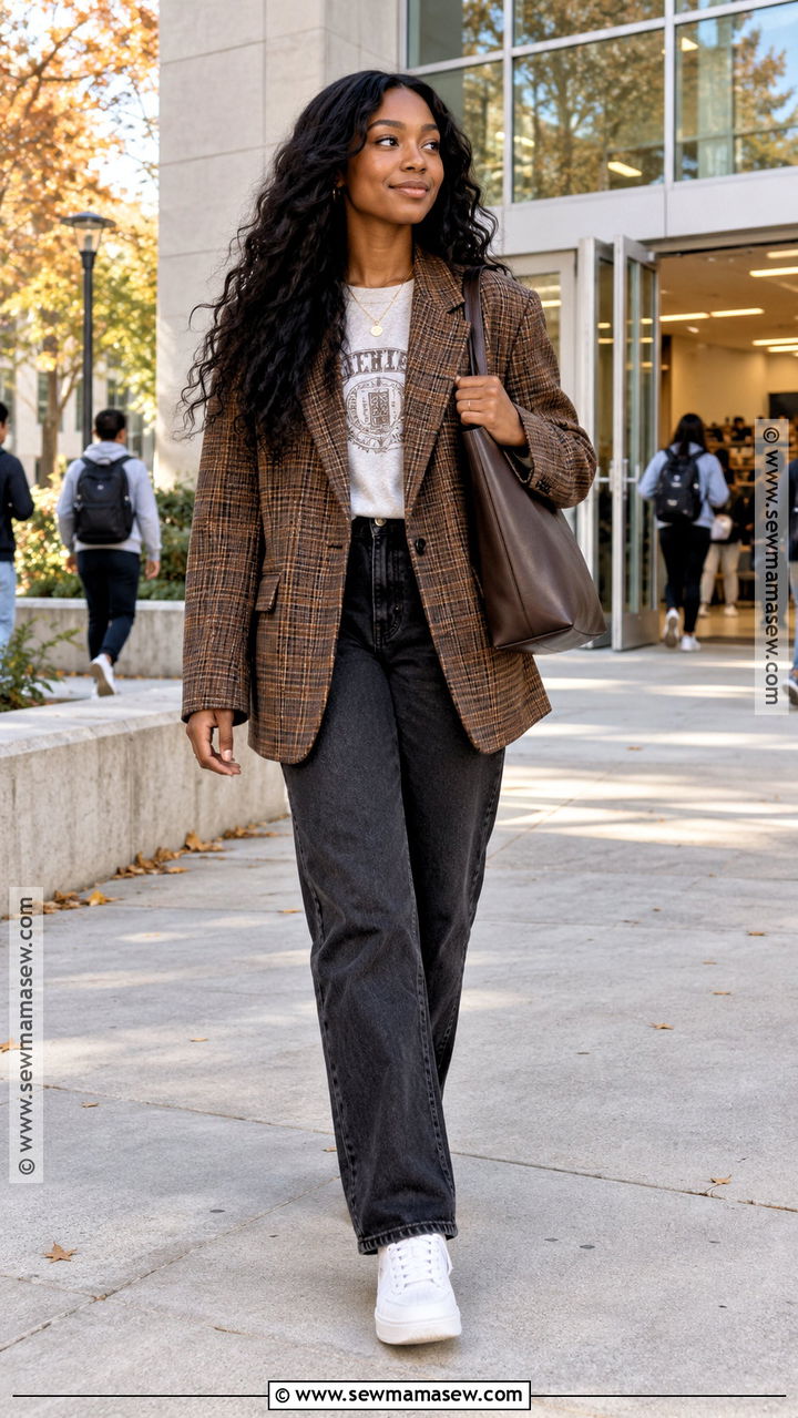 Blazer And College T Shirt School Outfit - 20 fall outfits black women school