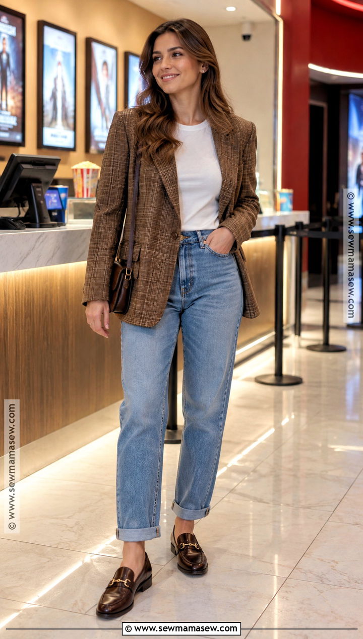 Blazer And Cuffed Jeans Fall Movie Date Outfit - 15 casual movie date outfit fall ideas