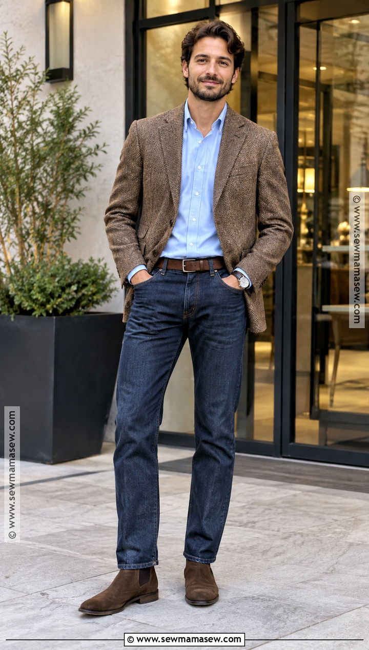 Blazer And Dark Denim Fall Outfit - 20 fall outfit inspo ideas for men