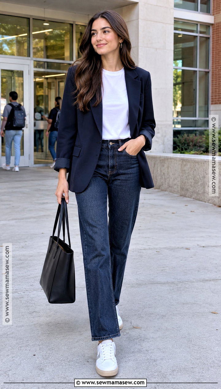 Blazer And Dark Jeans Back To School Outfit - 20 back to school outfits simple