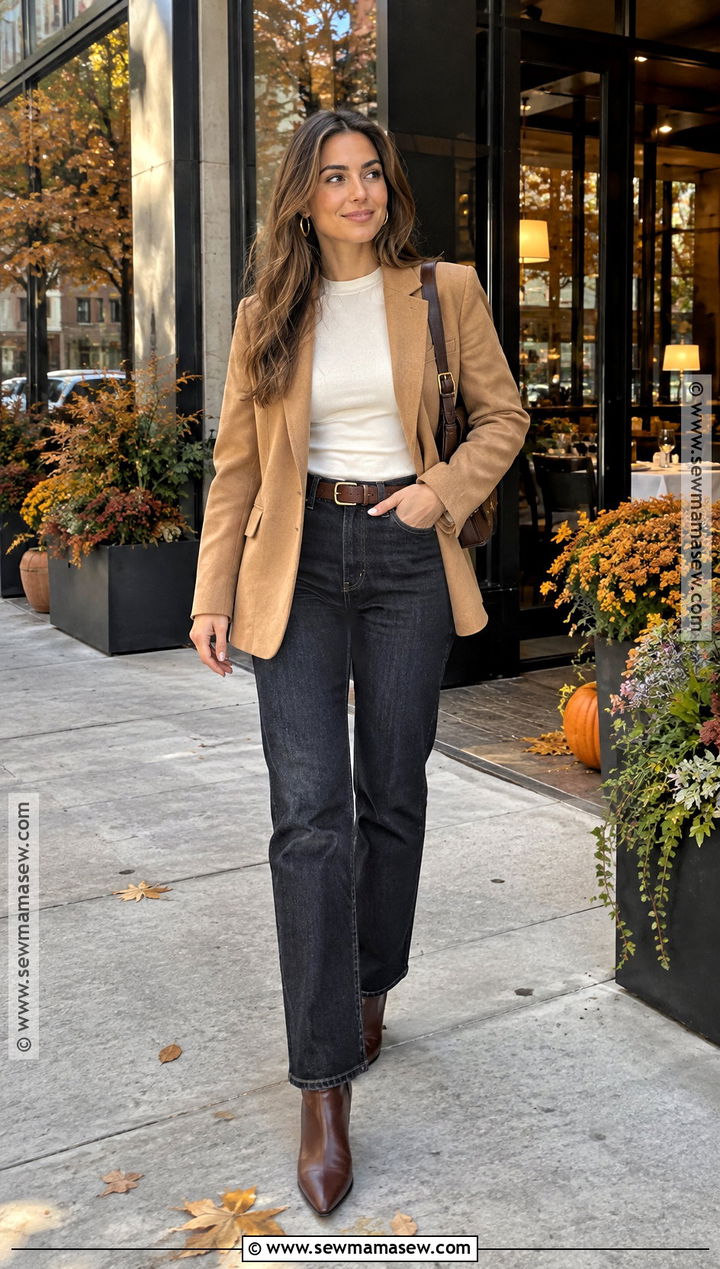 Blazer And Dark Jeans Fall Happy Hour Outfit - 20 fall happy hour outfit ideas