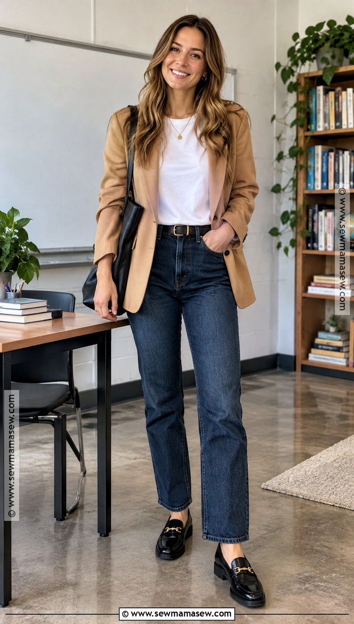 Blazer And Dark Jeans Fall Teacher Outfit - 15 fall teacher outfits 2026