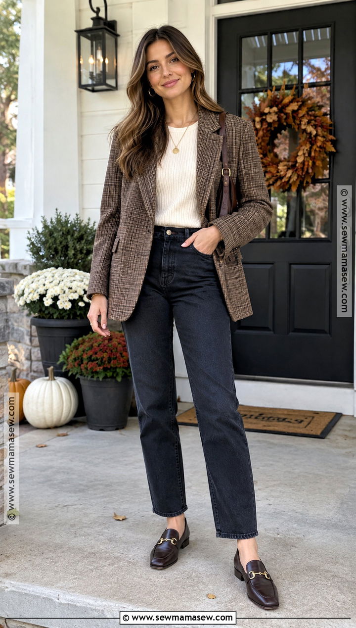 Blazer And Dark Jeans Thanksgiving Outfit - 15 thanksgiving outfits women aesthetic