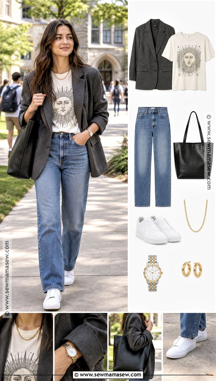 Blazer And Graphic Tee Back To School Outfit - 15 back to school outfit collage ideas