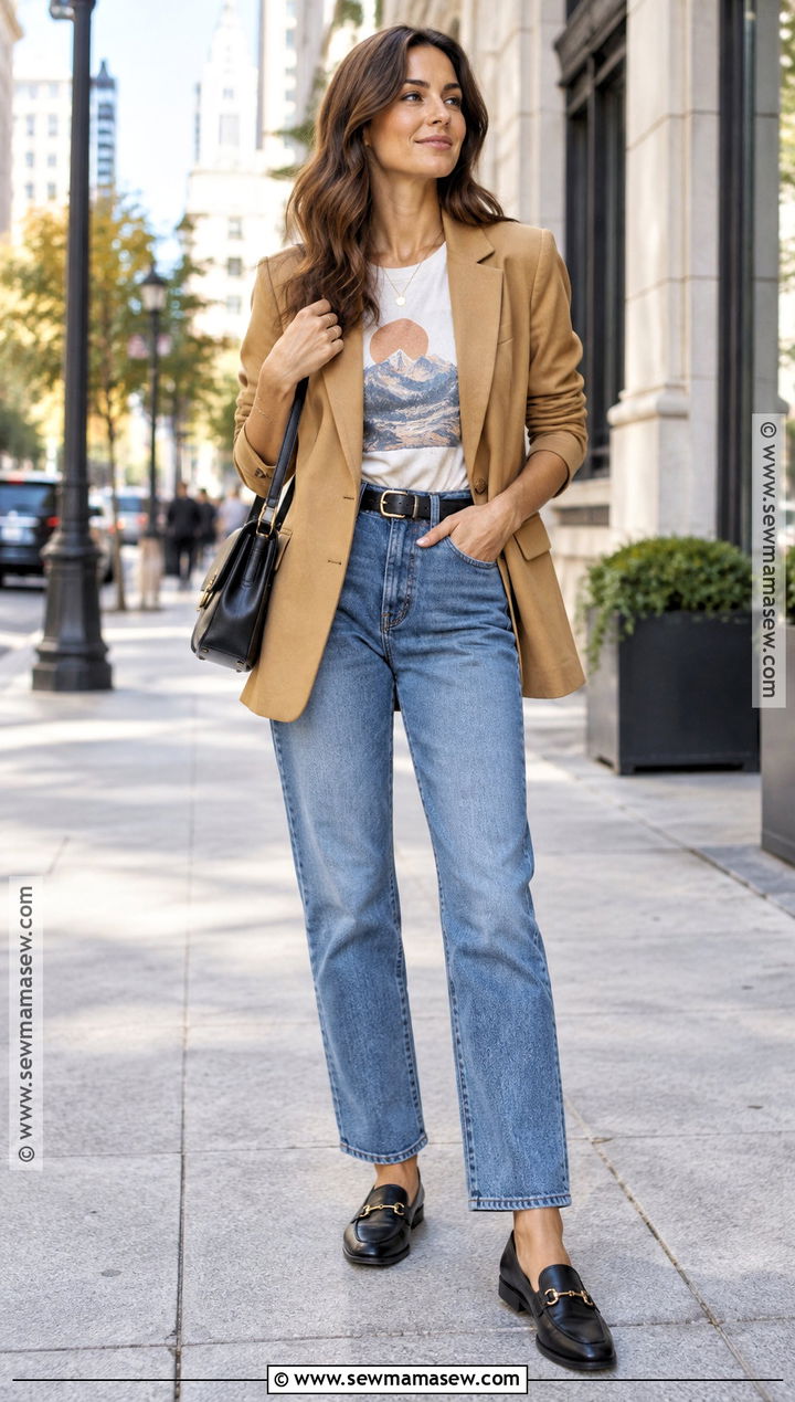 Blazer And Graphic Tee Fall Outfit - 25 easy fall outfits casual