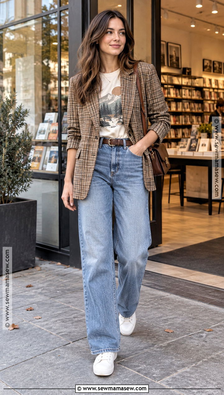Blazer And Graphic Tee Outfit - 20 November Outfits Fall Casual
