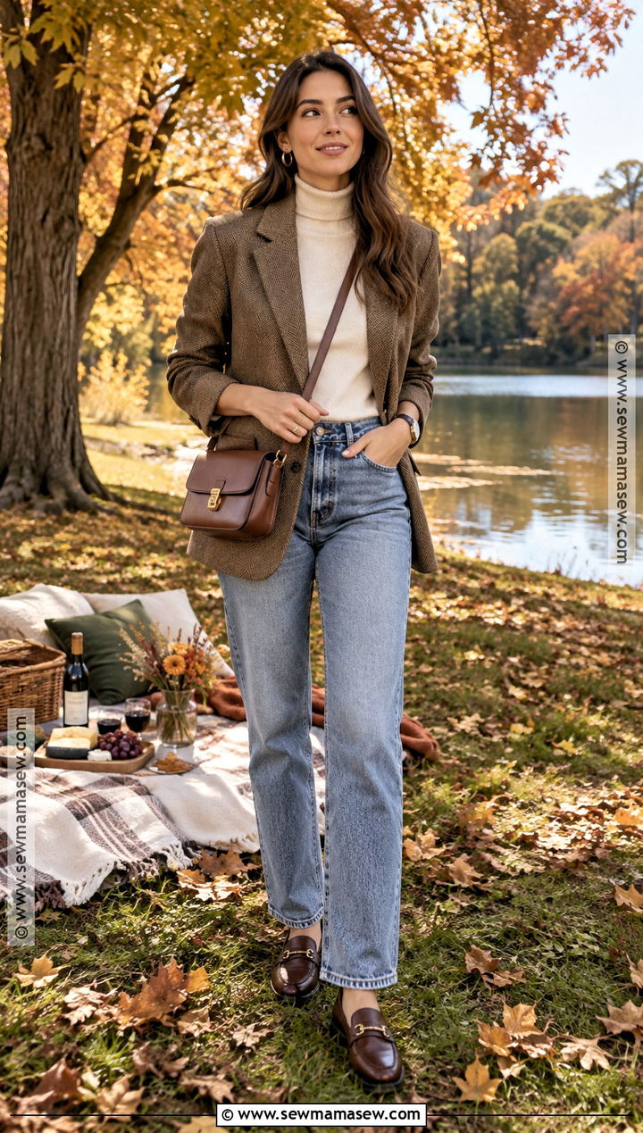 Blazer And Jeans Autumn Picnic Outfit - 25 autumn picnic outfit ideas
