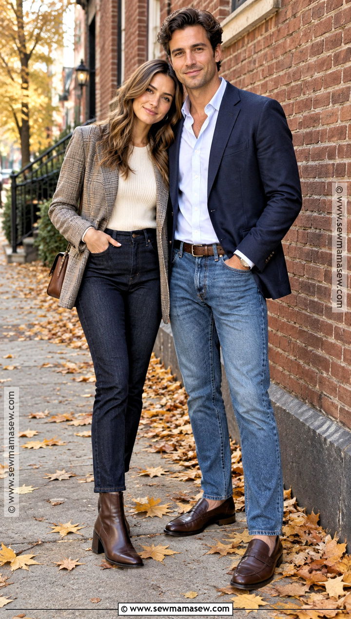 Blazer And Jeans Couple Outfit - 20 fall couple photoshoot outfit ideas