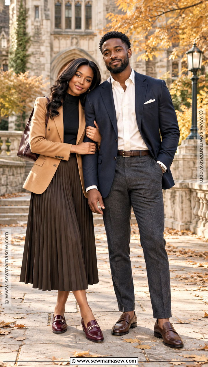 Blazer And Loafers Preppy Fall Couples Outfit - 15 black couples fall photoshoot outfits