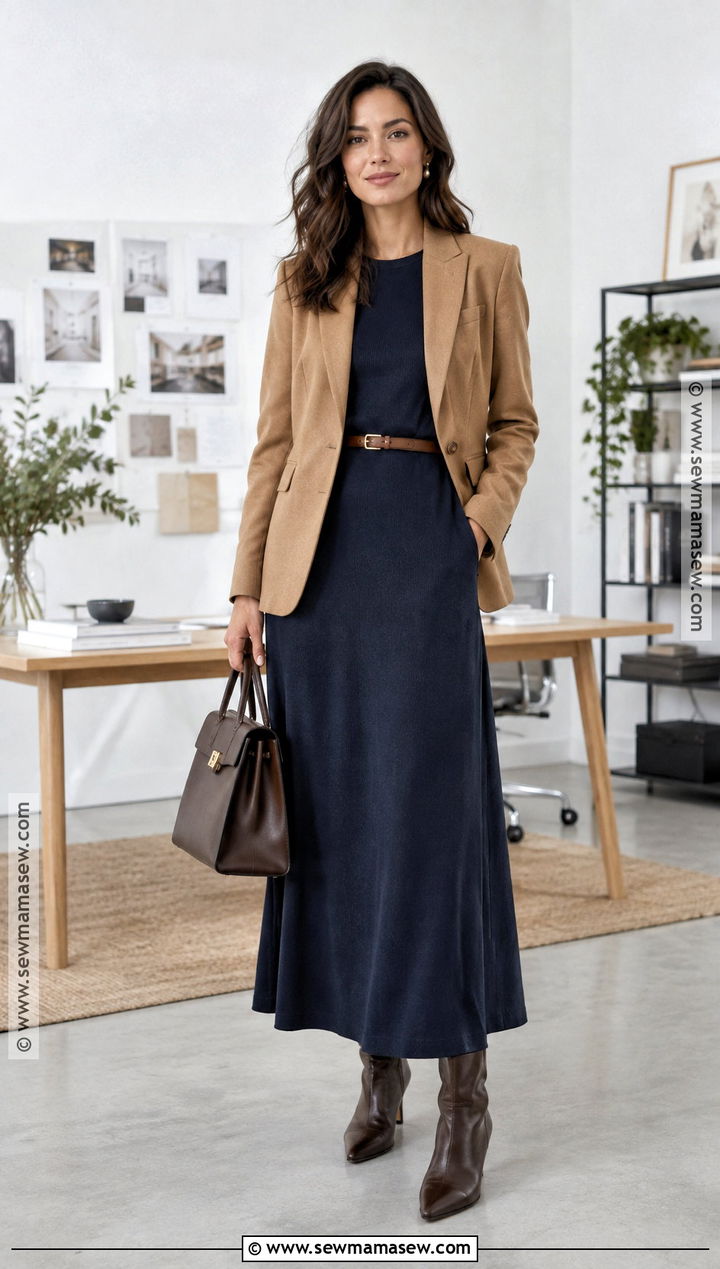 Blazer And Maxi Dress Fall Work Outfit - 25 fall work outfit ideas