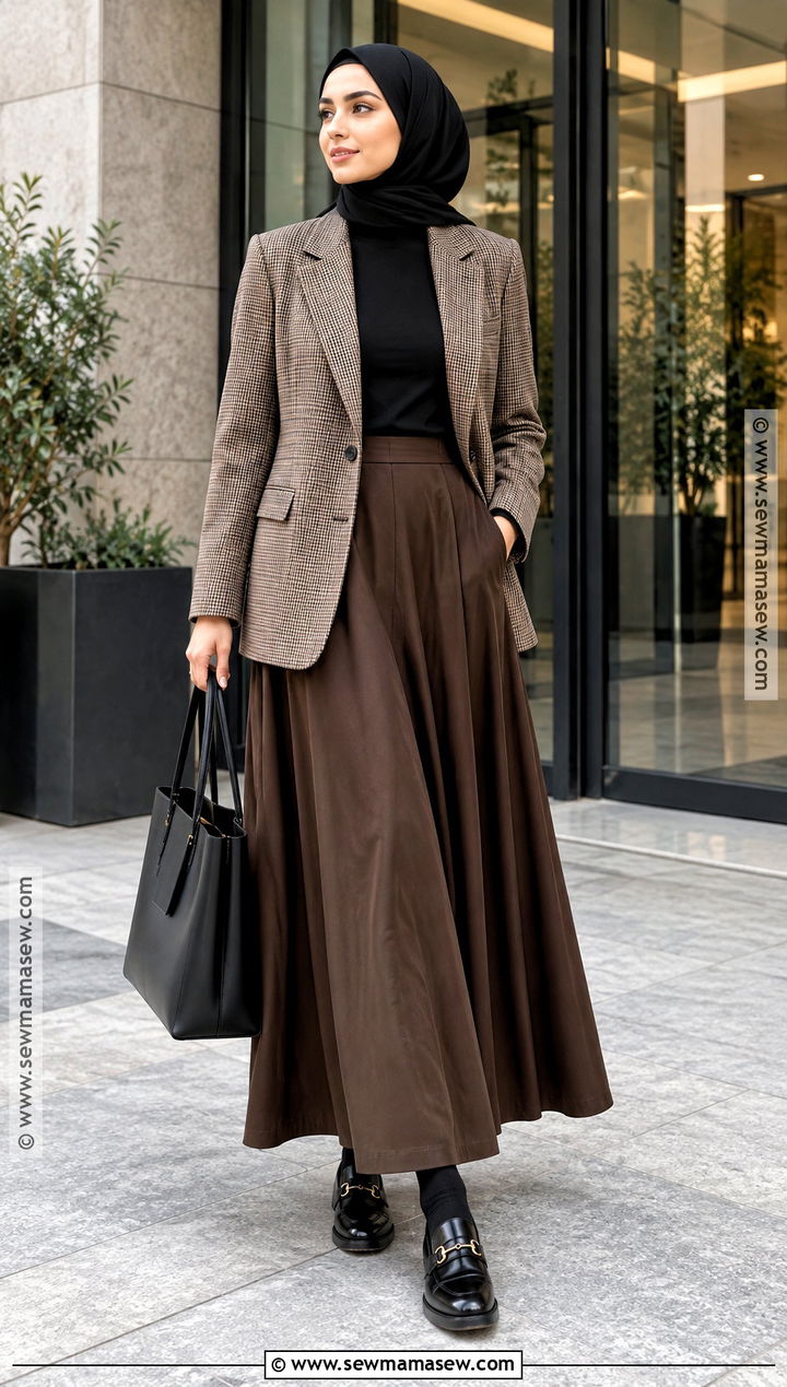 Blazer And Maxi Skirt Hijab Outfit - 20 Hijab Fashion Autumn Ideas