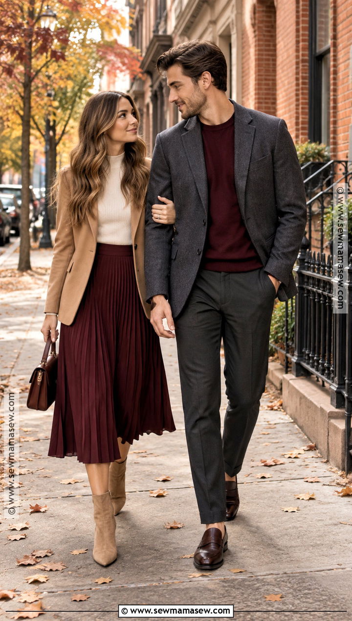 Blazer And Midi Skirt City Couple Outfit - 15 couple photoshoot fall outfit ideas