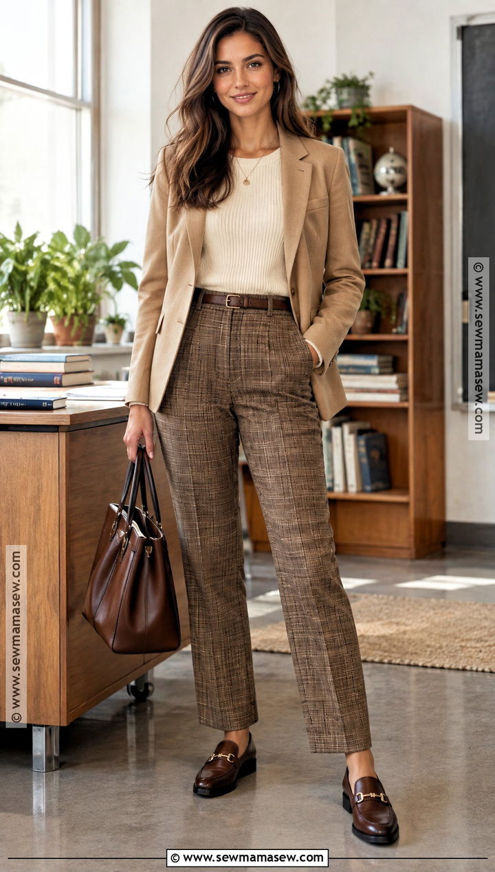 Blazer And Plaid Trousers Teacher Outfit - 15 fall fashion ideas for teachers