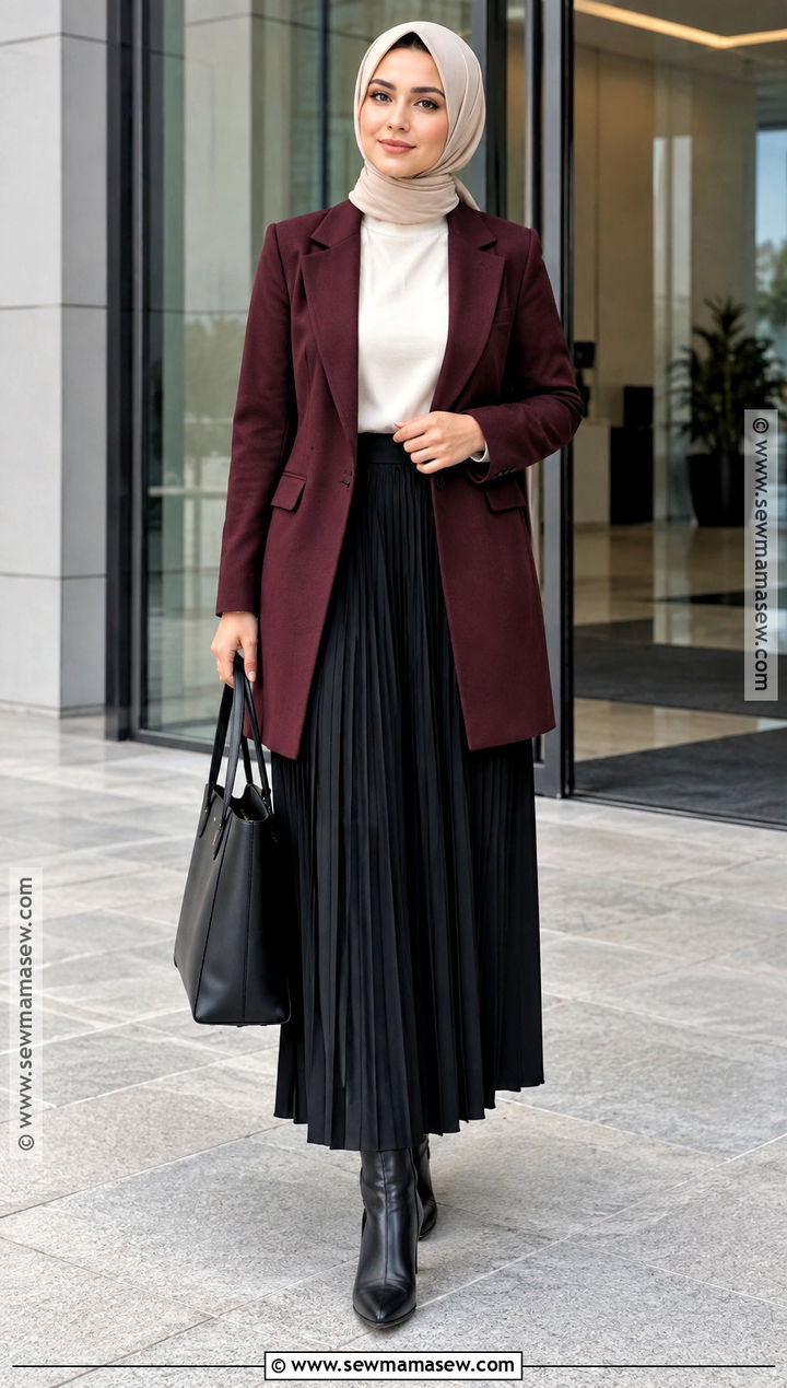 Blazer And Pleated Maxi Skirt Hijabi Fall Outfit - 20 hijabi fall fits