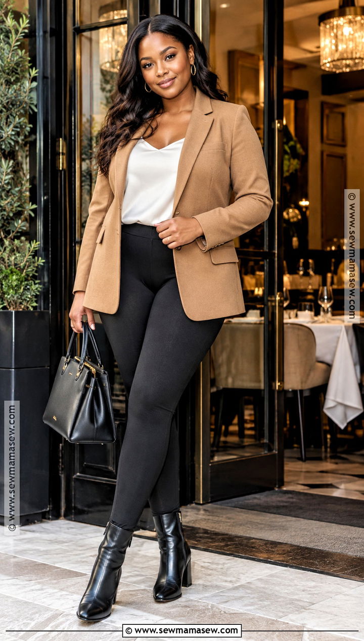 Blazer And Ponte Leggings - 20 Thanksgiving Outfits With Leggings