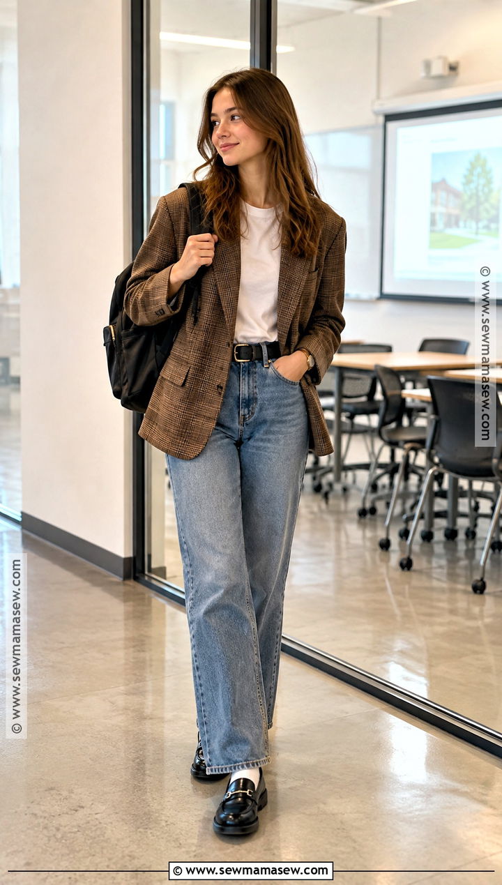 Blazer And Relaxed Jeans Back To School Outfit - 20 cute outfits for back to school