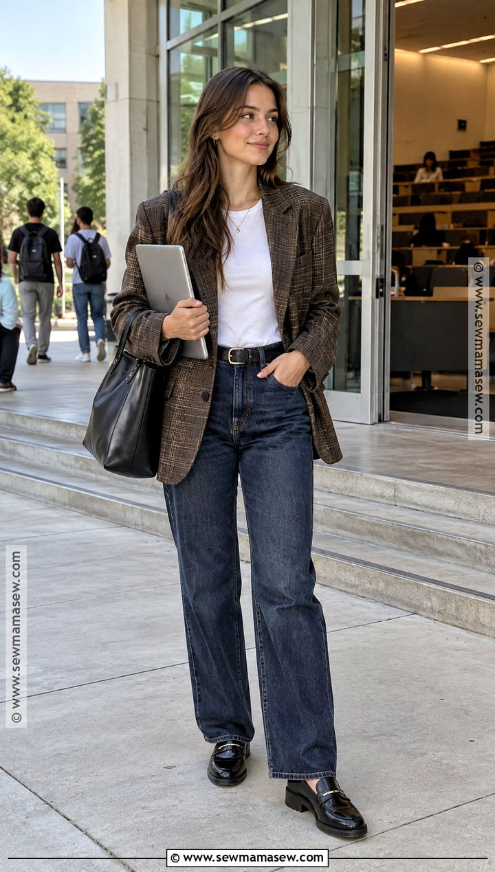 Blazer And Relaxed Jeans College Outfit - 20 autumn outfits college