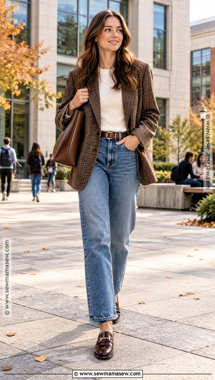 Blazer And Relaxed Jeans College Outfit - 25 autumn college outfits