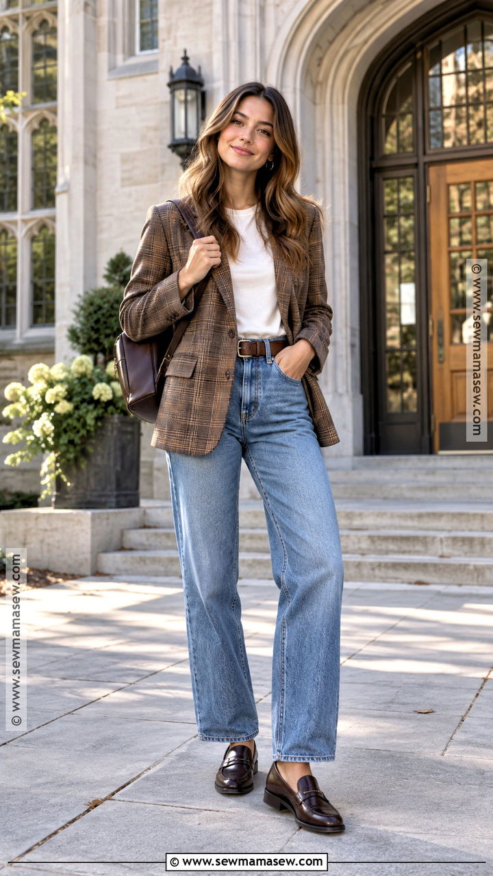 Blazer And Relaxed Jeans Fall School Outfit - 20 fall outfits women school