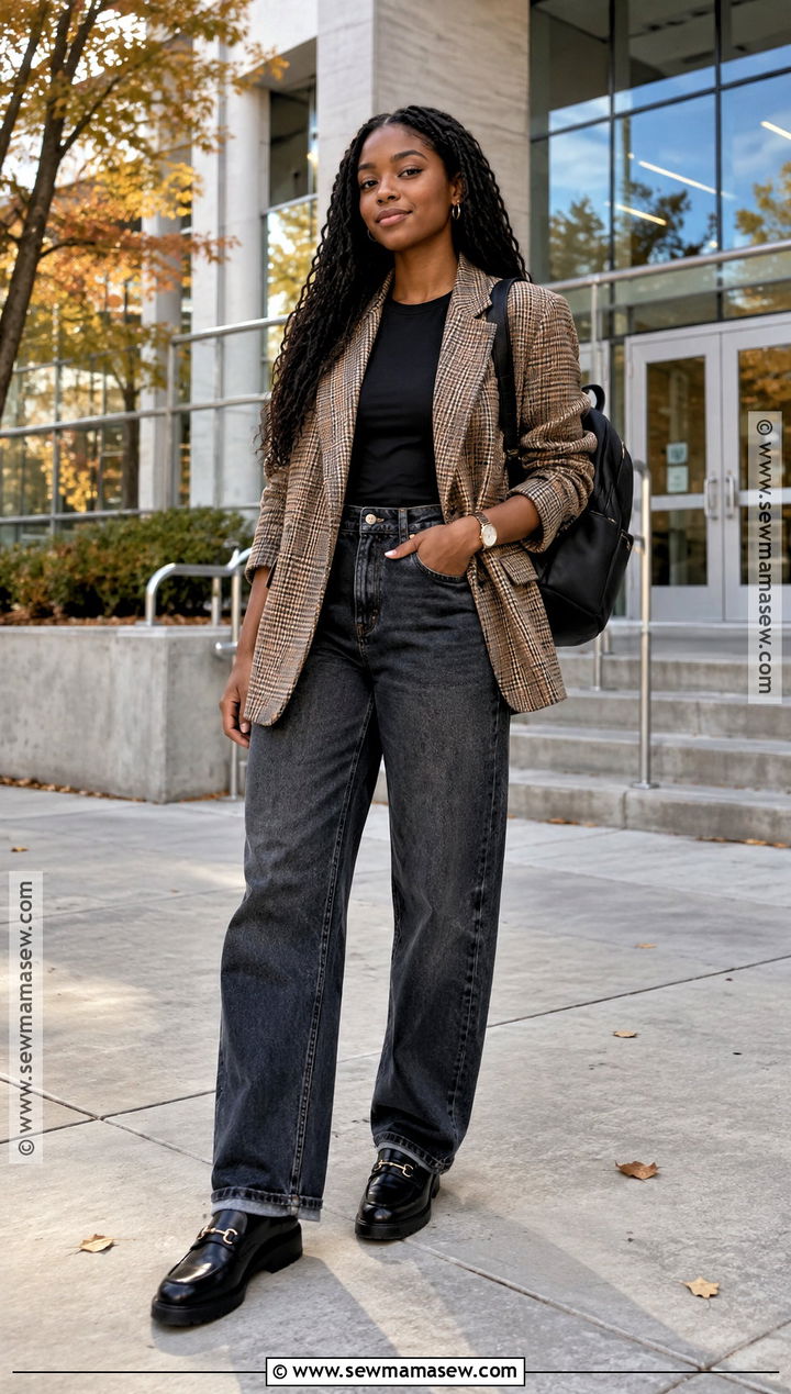 Blazer And Relaxed Jeans Fall School Outfit - 15 fall school outfits for black women