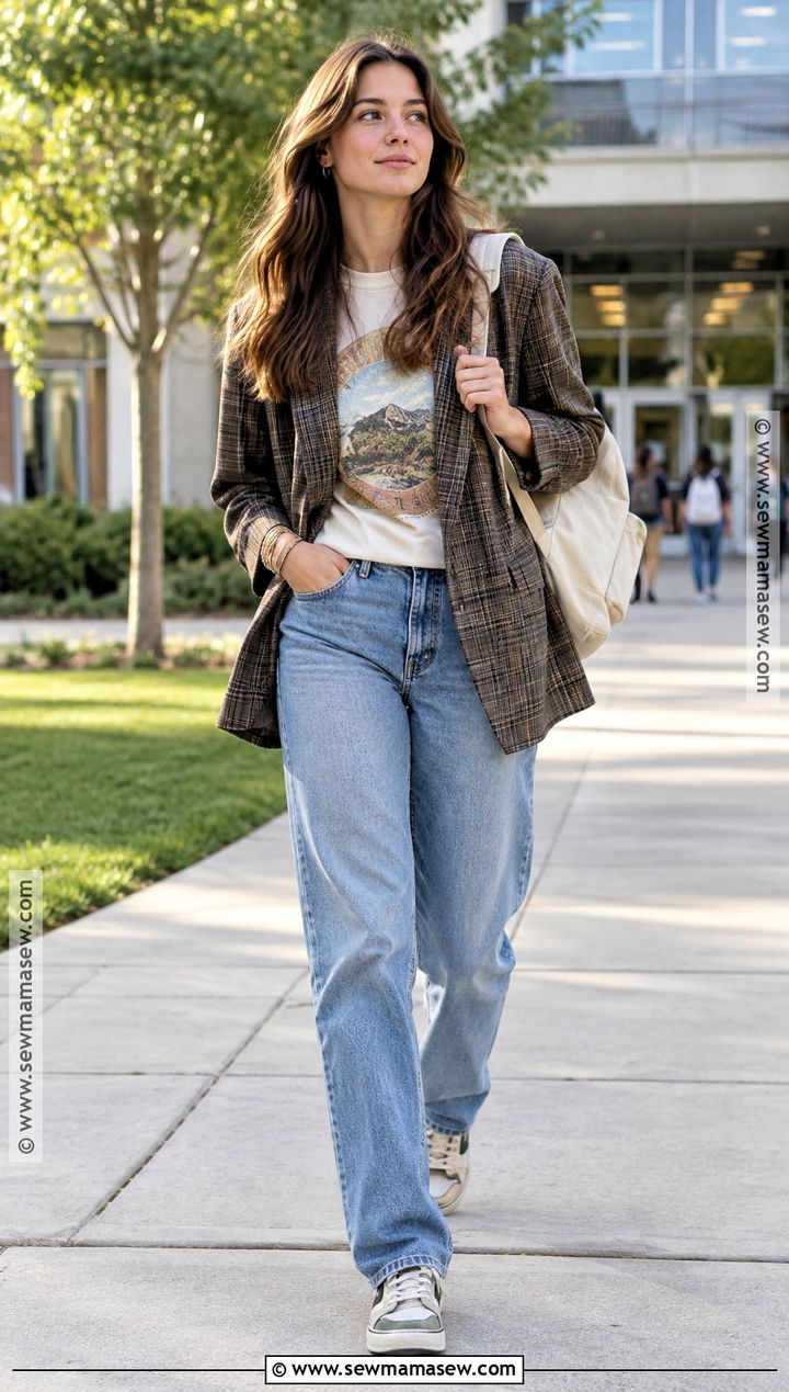 Blazer And Relaxed Jeans Outfit - 20 Back To School Outfits Not Basic