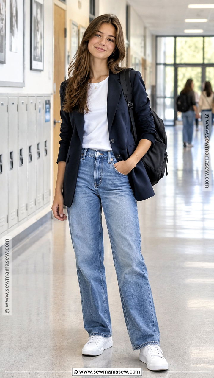 Blazer And Relaxed Jeans School Outfit - 20 Back To School Outfits Fly for Girls