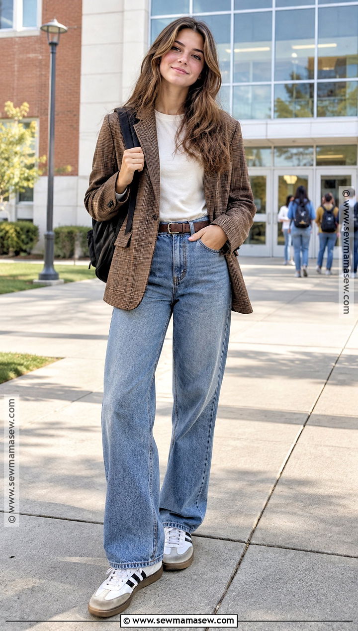 Blazer And Relaxed Jeans School Outfit - 20 first day of school outfit fall ideas
