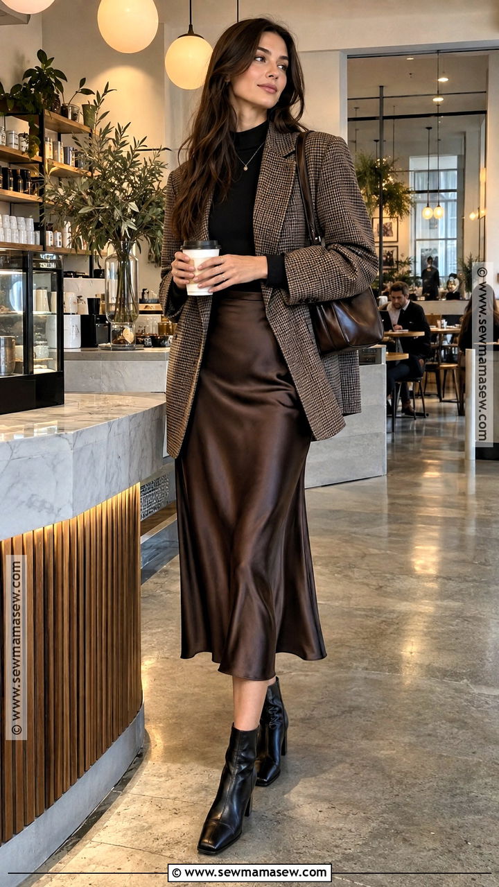 Blazer And Slip Skirt Coffee Shop Outfit - 20 Fall Coffee Shop Outfit Ideas
