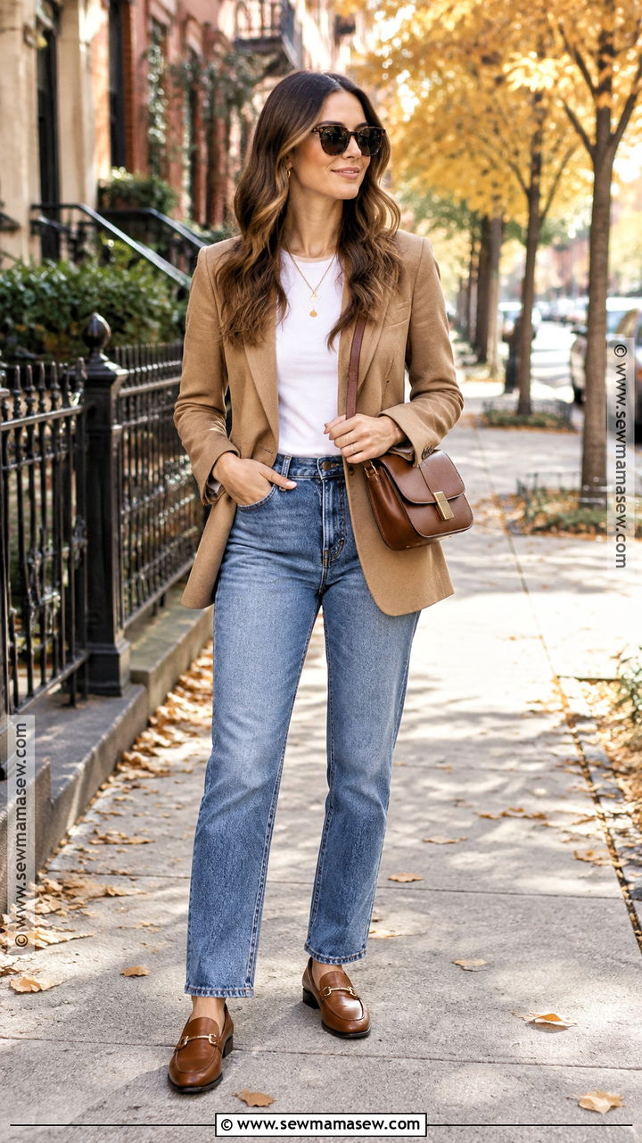 Blazer And Straight Leg Jeans Fall Outfit - 20 Women's Fall Outfits