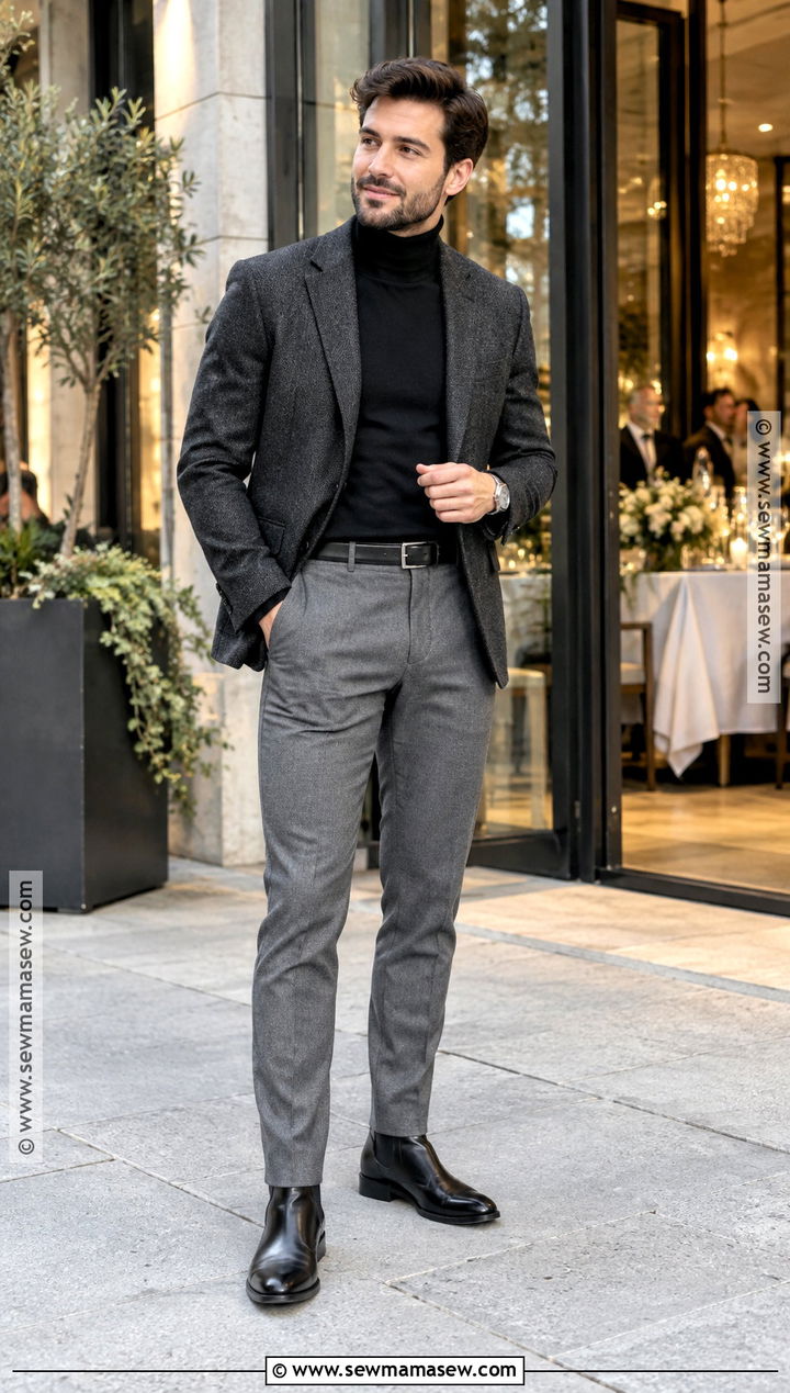 Blazer And Turtleneck Fall Wedding Attire - 20 fall wedding mens attire ideas